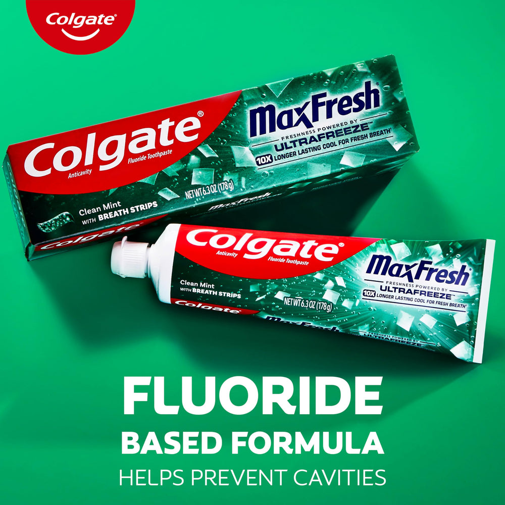 Colgate MaxFresh four tube pack shot demonstrates value and consistency.