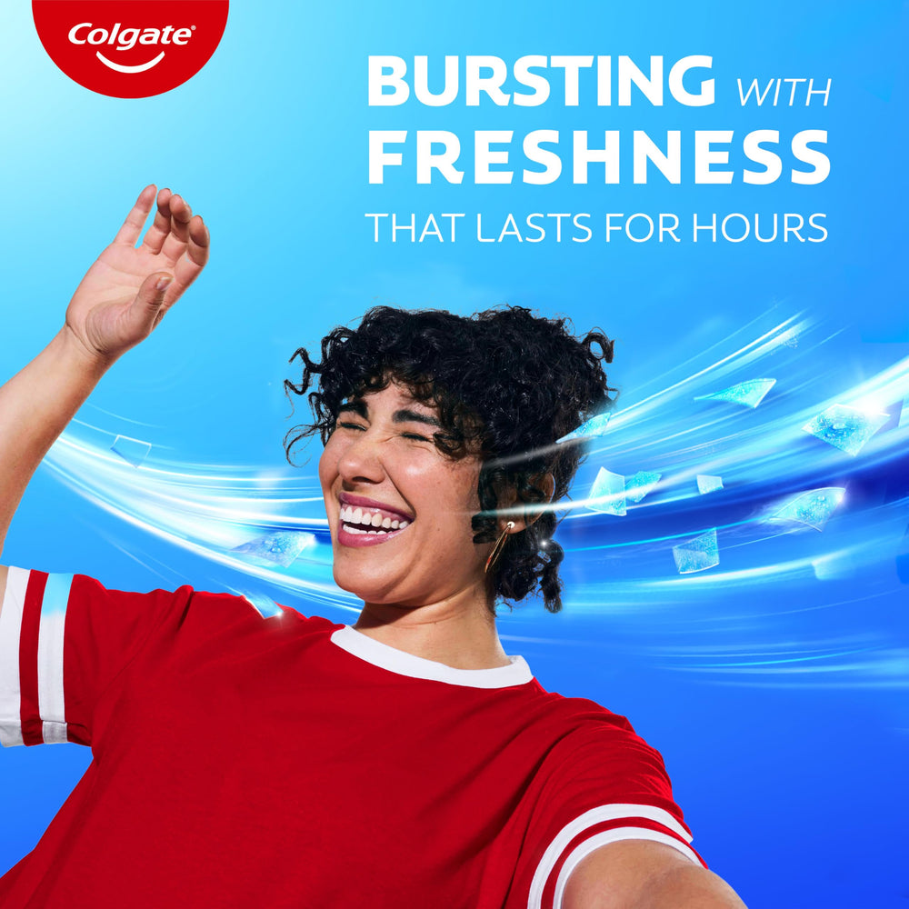 Four-tube Colgate MaxFresh pack on display with bold branding.