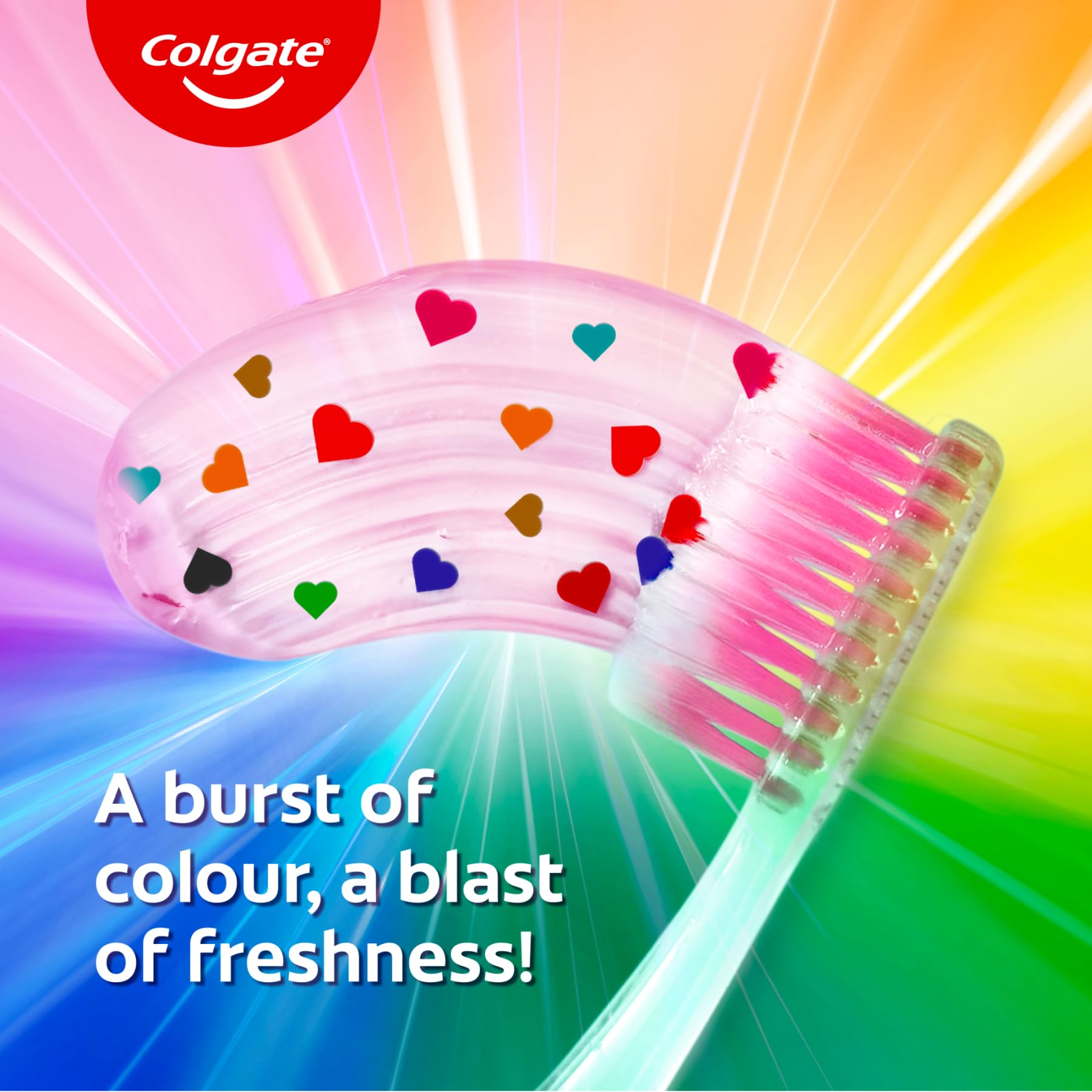 Colgate MaxFresh rainbow crystals close-up showing cooling effect.