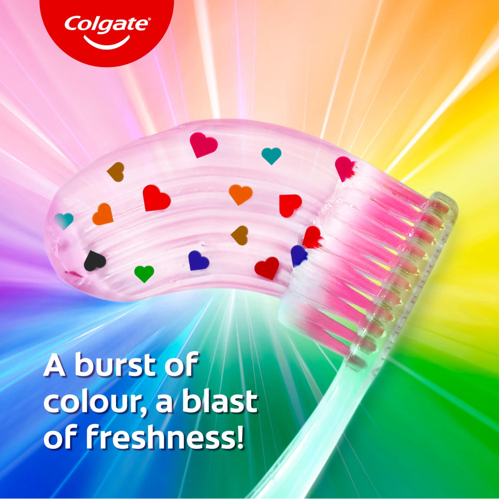 Colgate MaxFresh rainbow crystals close-up showing cooling effect.