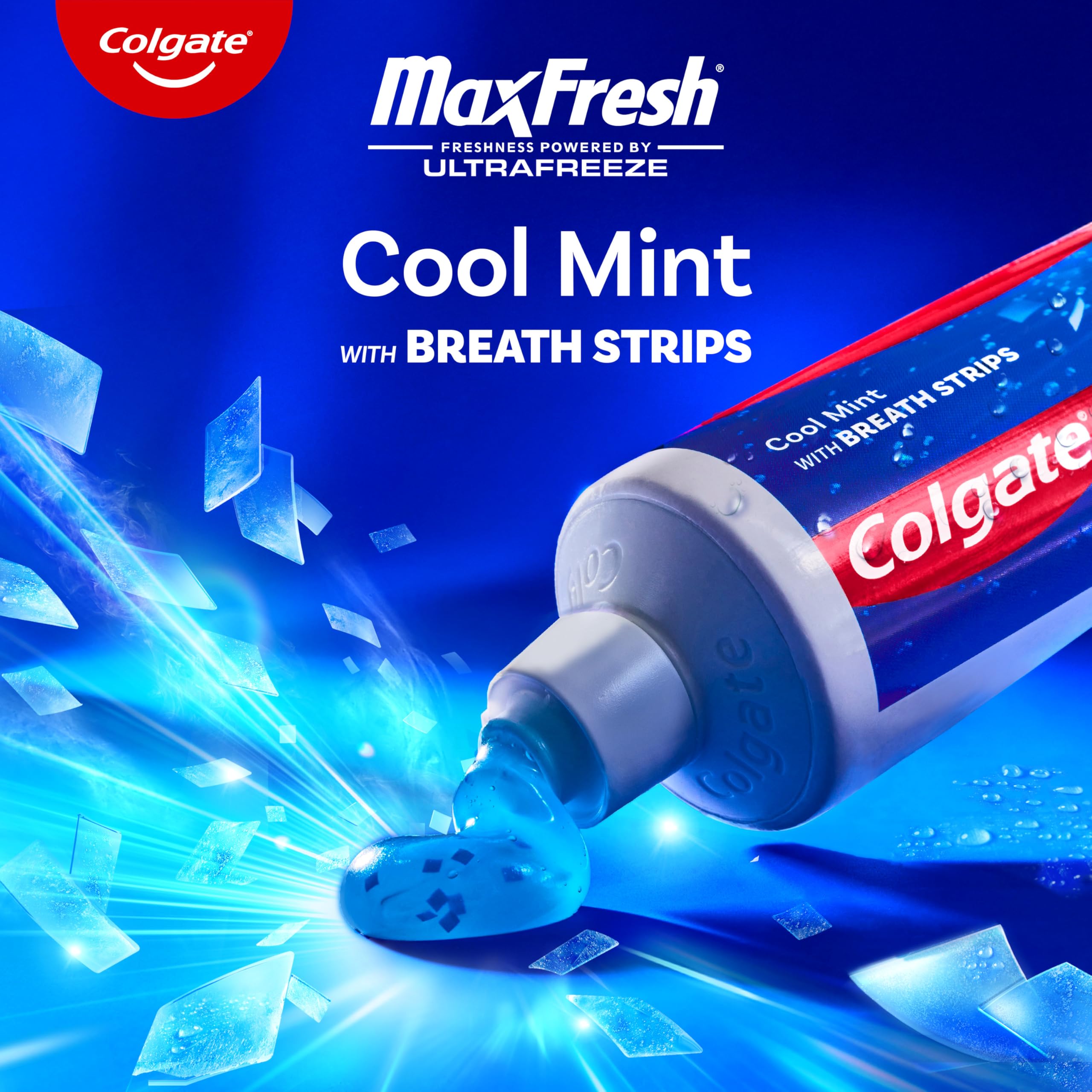 Colgate MaxFresh Ultrafreeze cooling delivers longer-lasting cool mouthfeel.