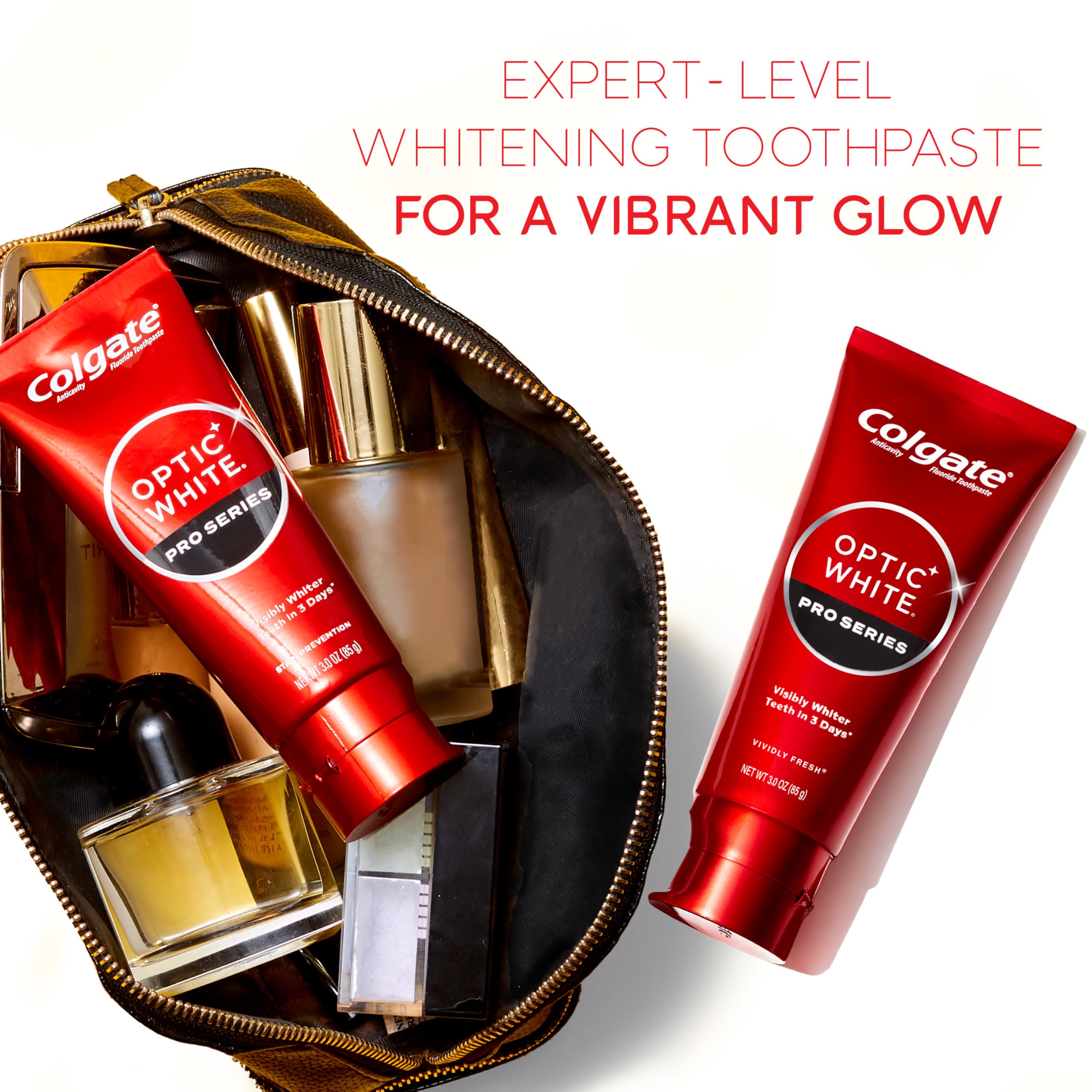 Colgate Optic White Pro Series toothpaste with mint flavor close-up for refreshing brushing.