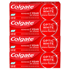 Colgate Optic White Stain Fighter 4-pack tubes offers whitening and enamel protection