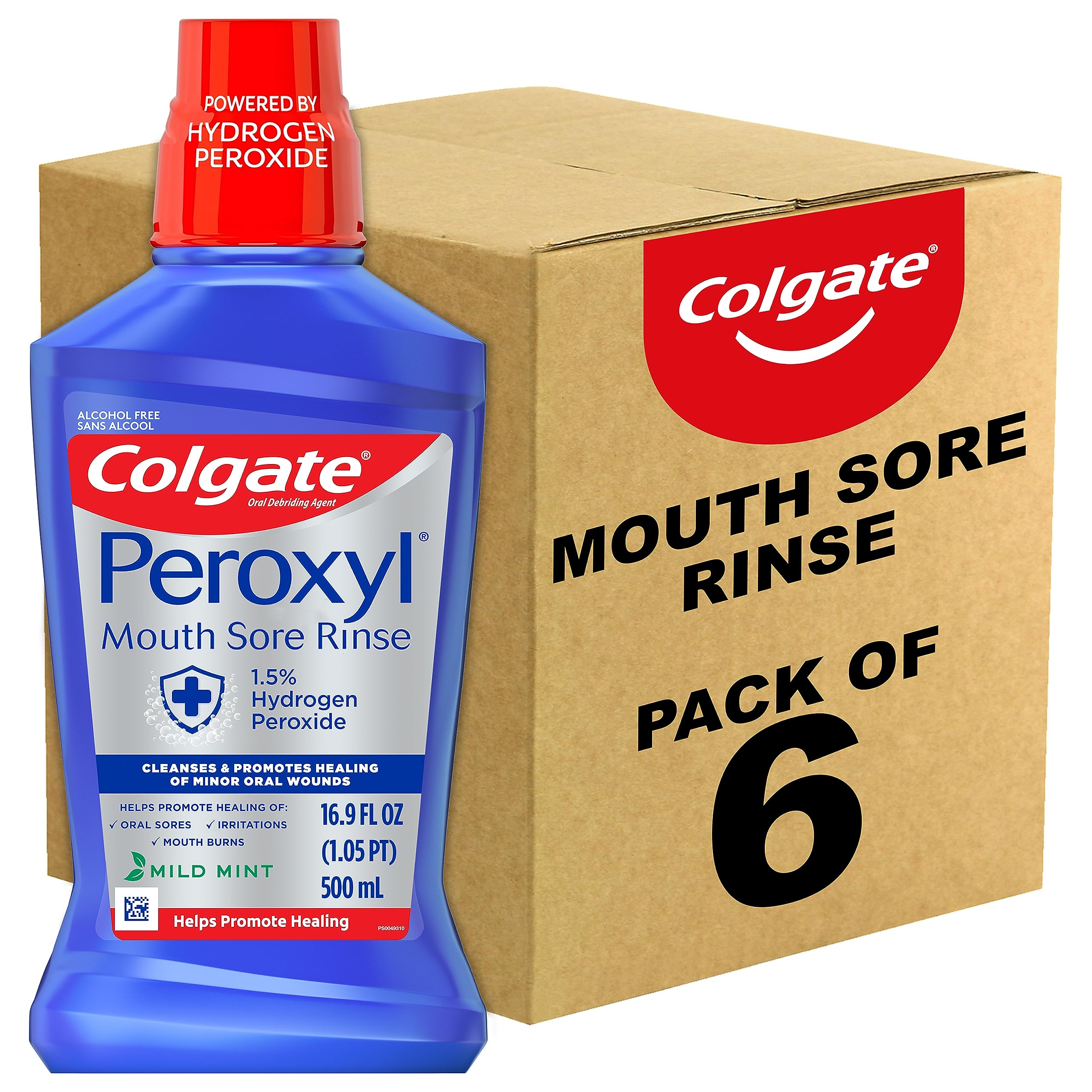 Colgate Peroxyl bottle with oxygenating action supports cleansing minor oral irritations.