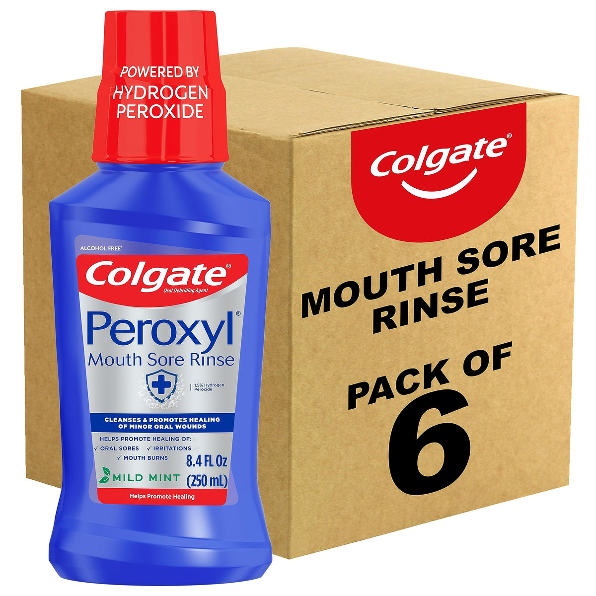 Colgate Peroxyl mouth rinse bottle for soothing minor irritations and gentle cleansing