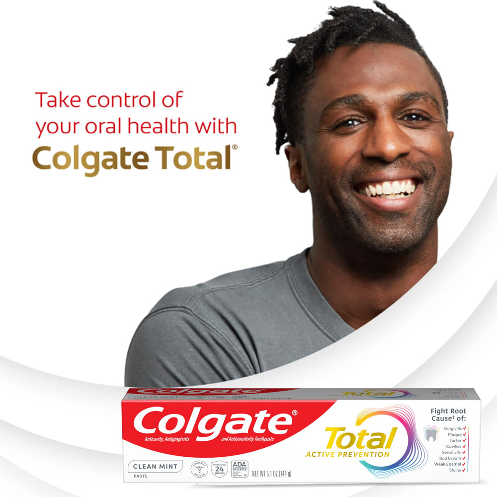 Colgate Total Active Prevention Clean Mint back label detail.