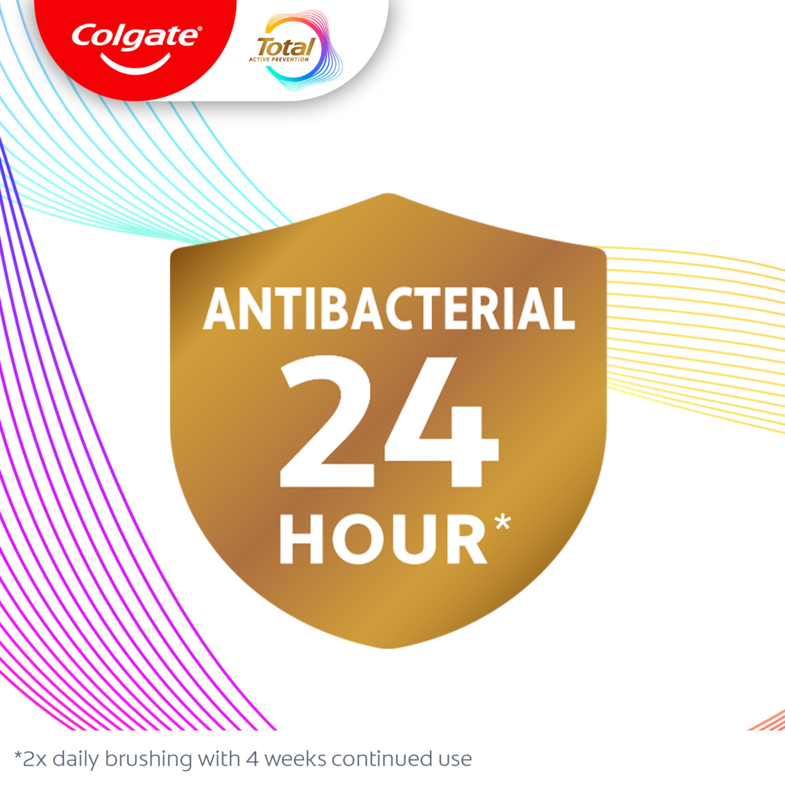 Colgate Total Active Prevention whitening gel toothpaste box on display.