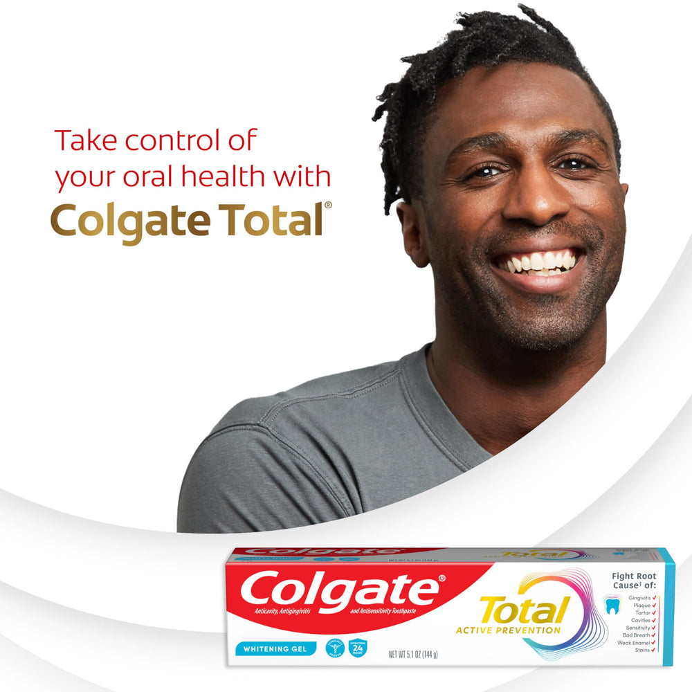 Colgate Total box with tubes partially wrapped in foil.
