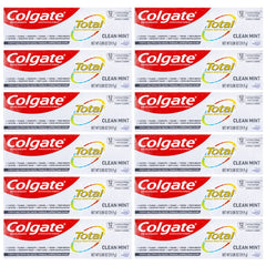 Colgate Total Clean Mint travel-size toothpaste tube close-up for convenient brushing on the go.