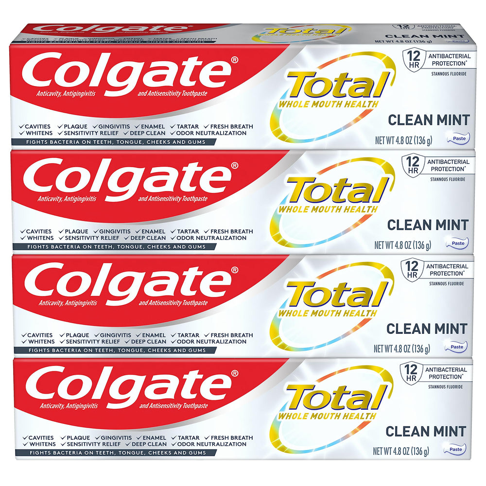 Colgate Total four-pack front view for family brushing routines