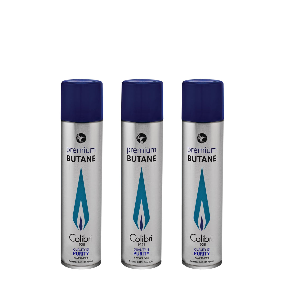 Colibri 90ml butane pack front view with clean, consistent flame potential.