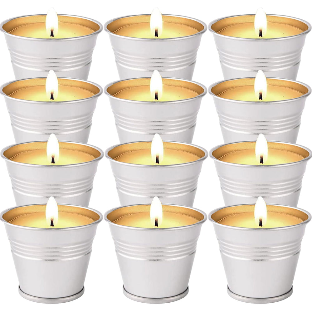 Collabell citronella outdoor candles 12-pack enhances patio ambiance with natural aroma.