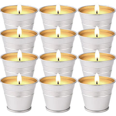 Collabell citronella outdoor candles 12-pack enhances patio ambiance with natural aroma.