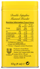 Colman's dry mustard powder jar close-up highlighting smooth texture for dips and dressings