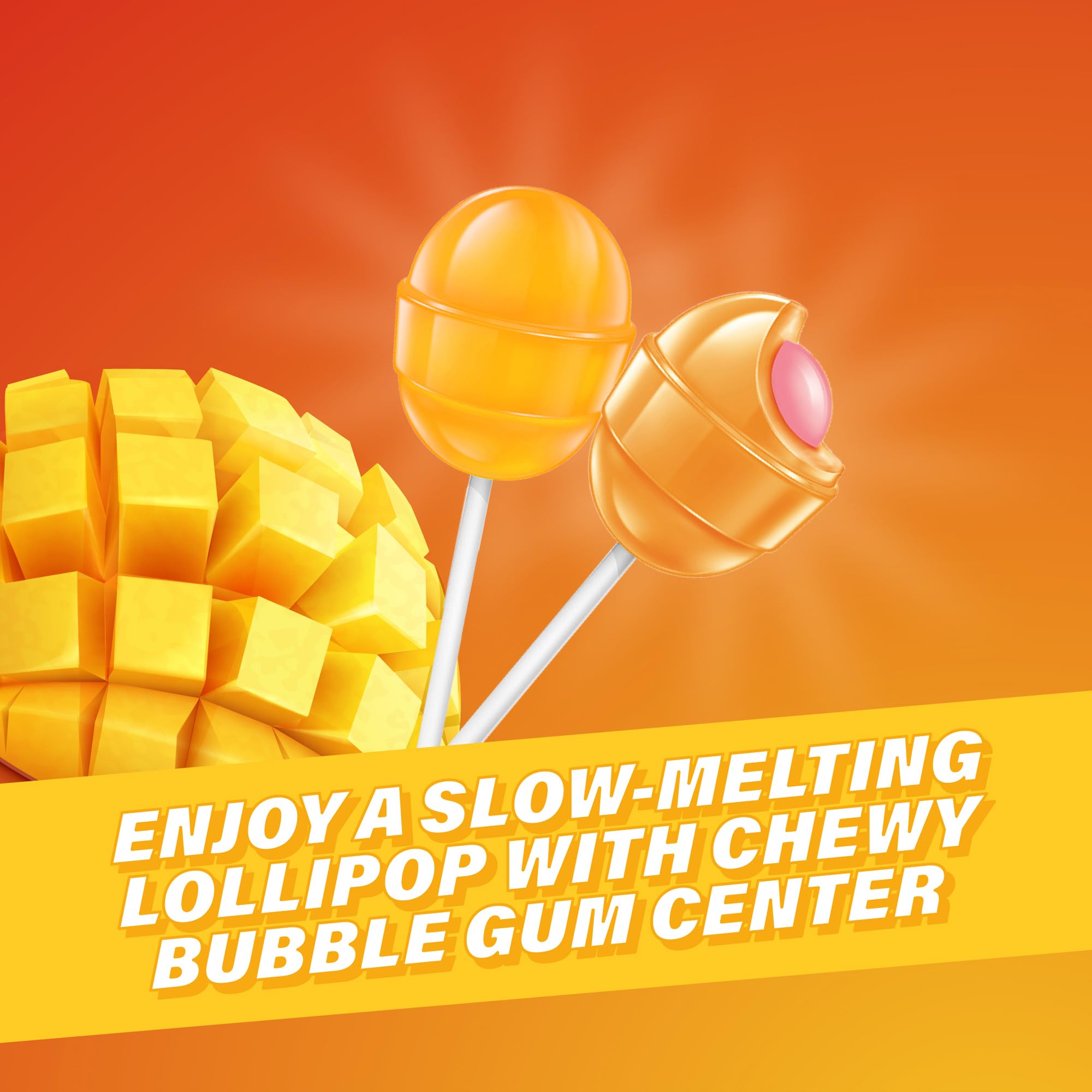Dessert idea: mango lollipop adorns a sweet treat.