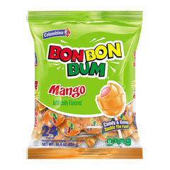 Colombina Bon Bon Bum mango lollipop packaging ready to enjoy on the go.