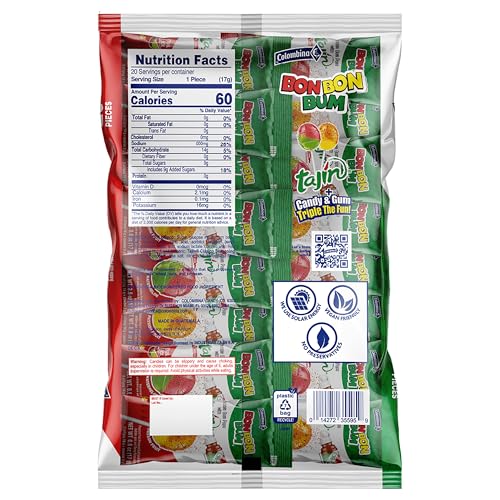 Colombina Bon Bon Bum watermelon lollipop with Tajín pouch for a zesty dip experience at parties.