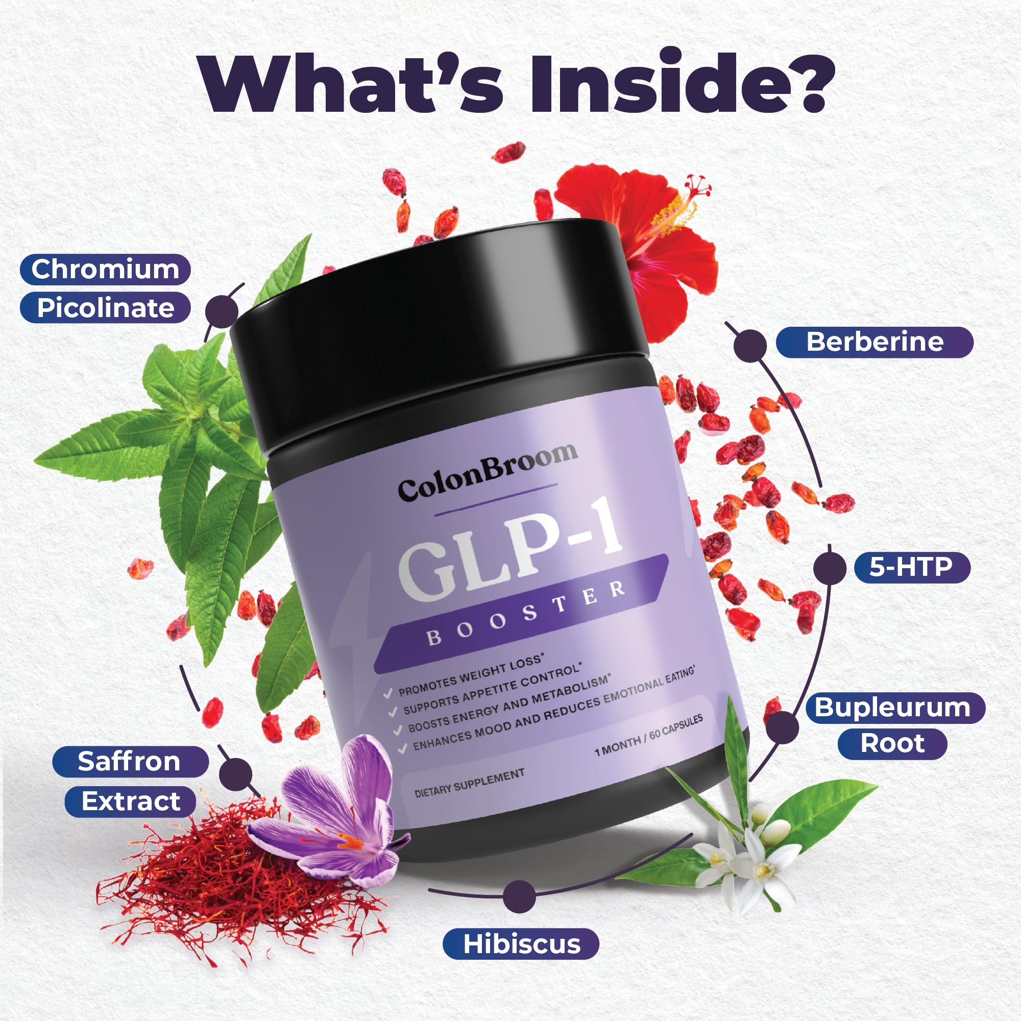 ColonBroom GLP-1 ingredients blend highlights energy support and mood balance