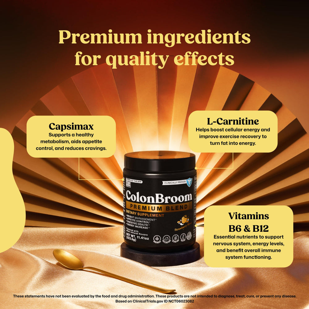 ColonBroom strawberry powder ingredients highlight psyllium husk for digestion support