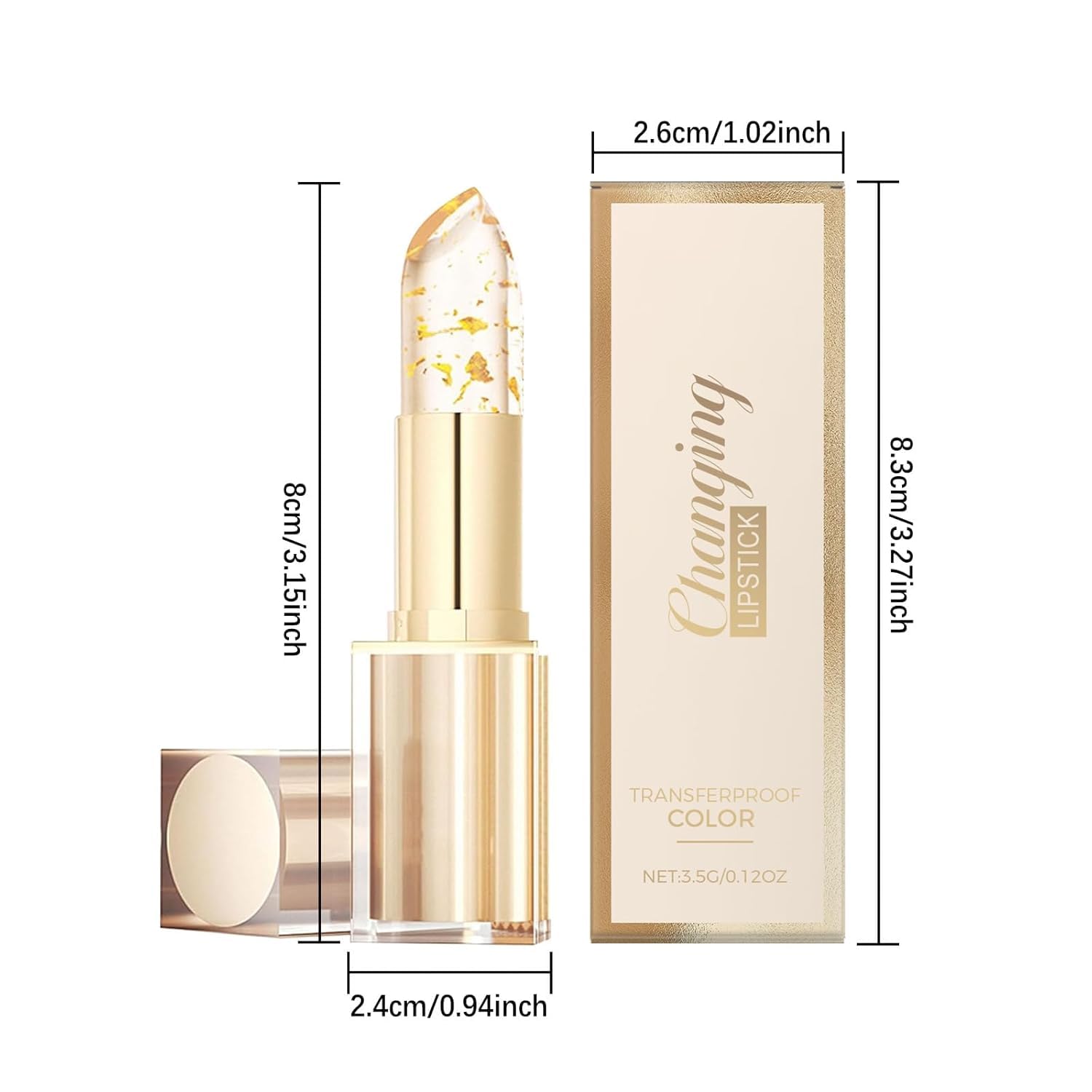 2PCS color-changing lipstick packaging detail highlights luxurious crystal design.