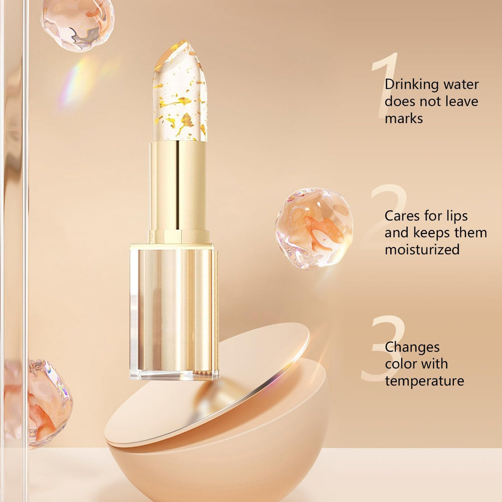 2PCS color-changing lipstick packaging highlights elegant gold crystals and luxe presentation.
