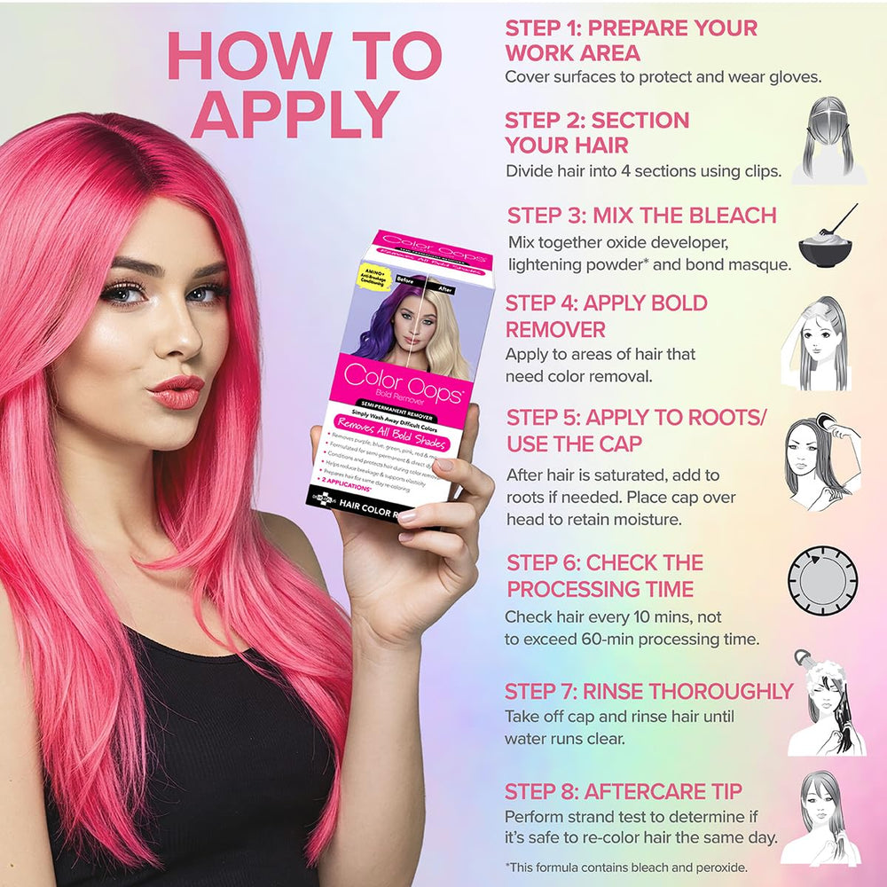 Color Oops Bold Remover long hair usage requires two applications.