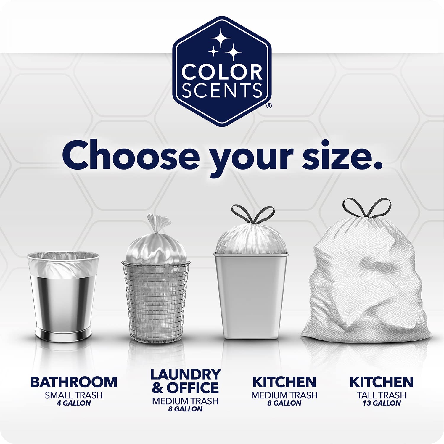 Color Scents ideal for lightweight trash, pet waste cleanup, and diaper bag use.