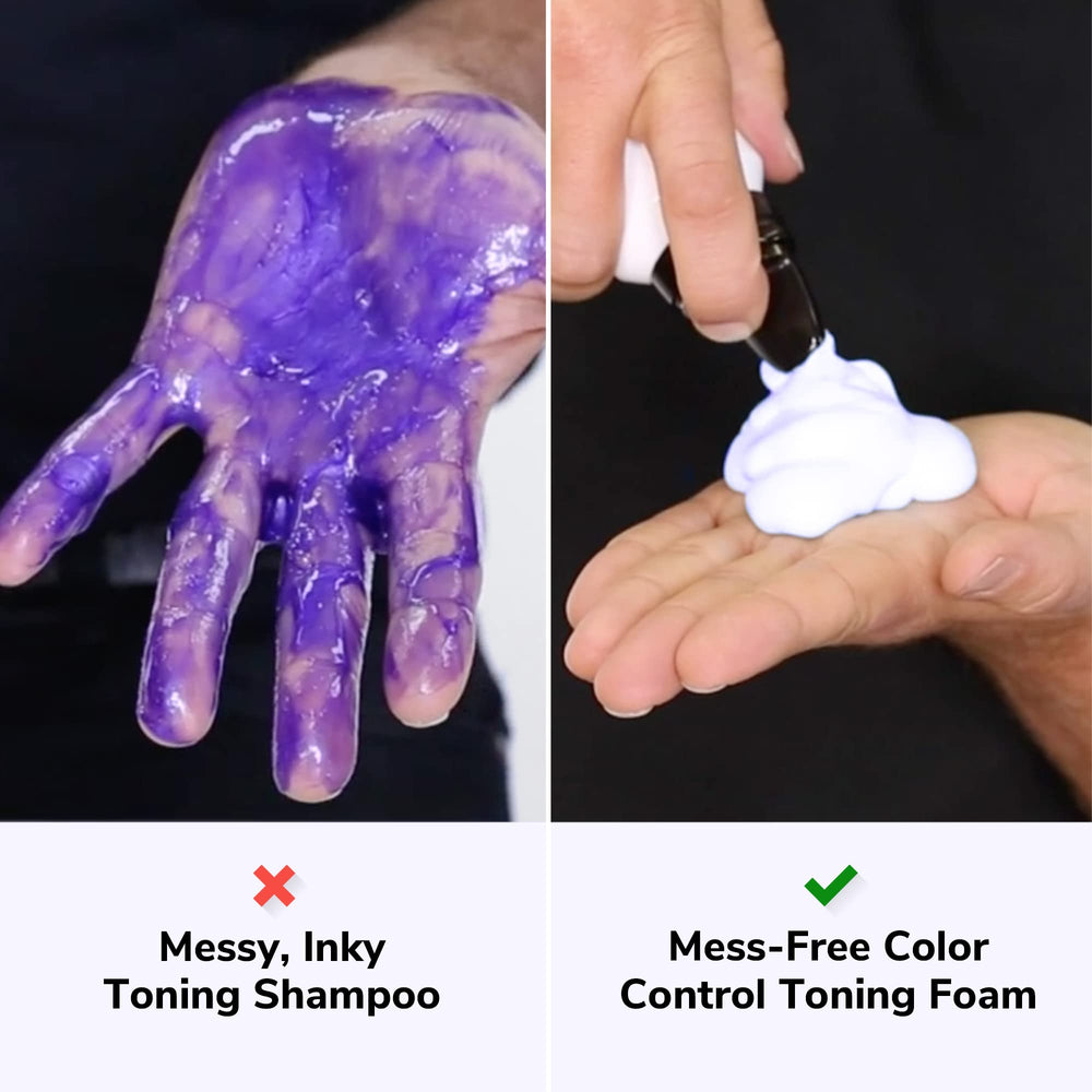 COLOR WOW Color Control purple-toning foam packaging indicates suitability for blondes and brunettes