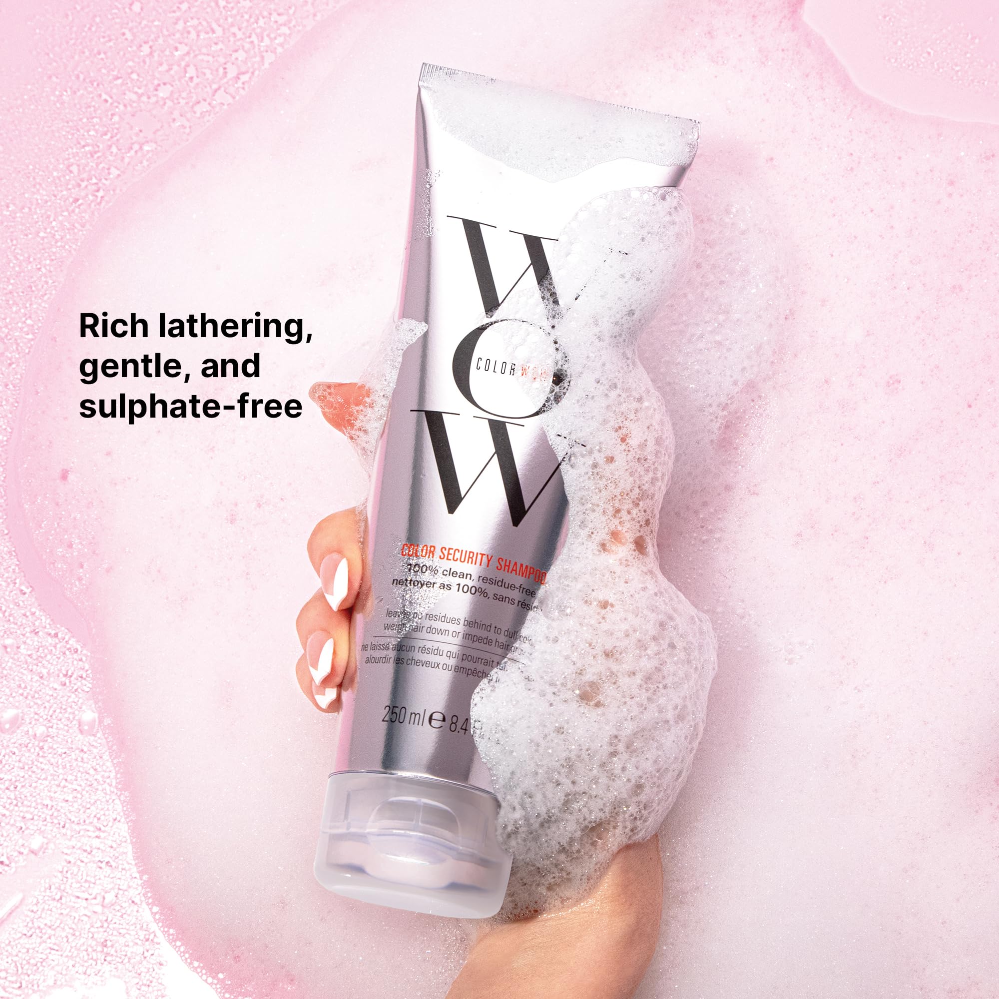 No silicones label signaling weightless, residue-free experience from Color Wow.