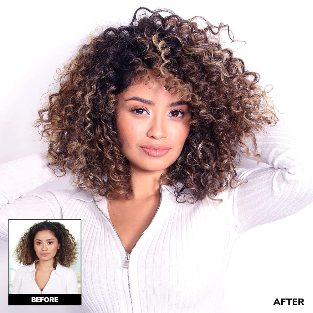 COLOR WOW Dream Coat lifestyle shot captures confident, defined curls in light