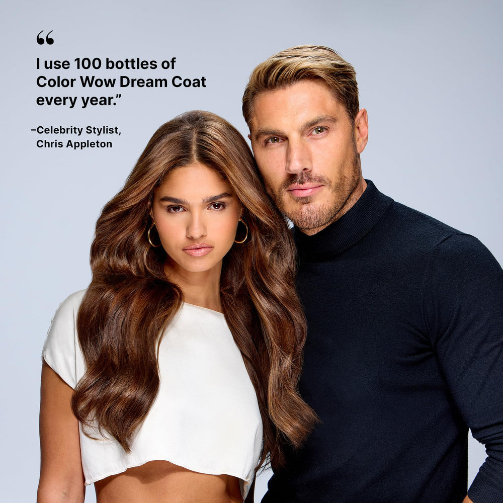 COLOR WOW Dream Coat hair balance close-up indicates pH-friendly smoothness.