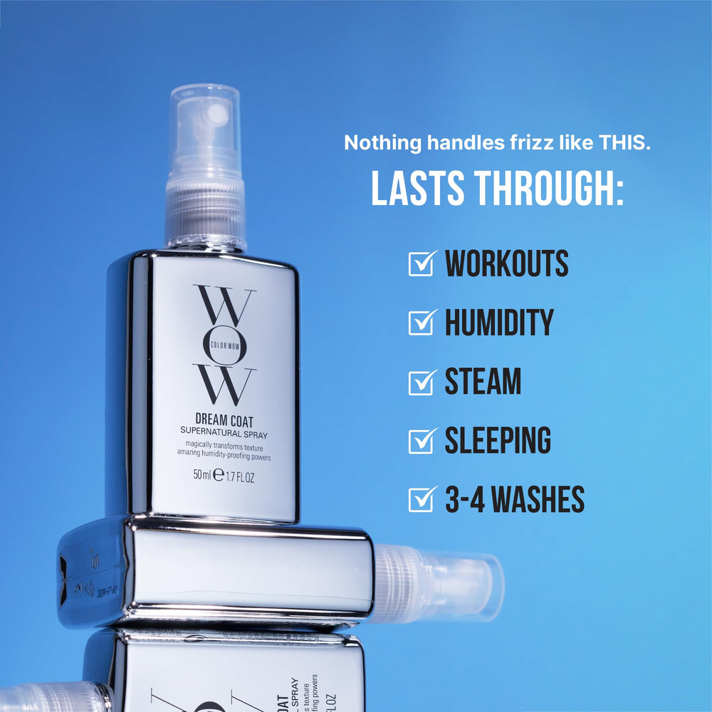 COLOR WOW Dream Coat lightweight formula demonstrates weightless anti-humidity protection.