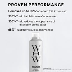 COLOR WOW Insta-WOW dry shampoo being applied to hair for a refreshed look.