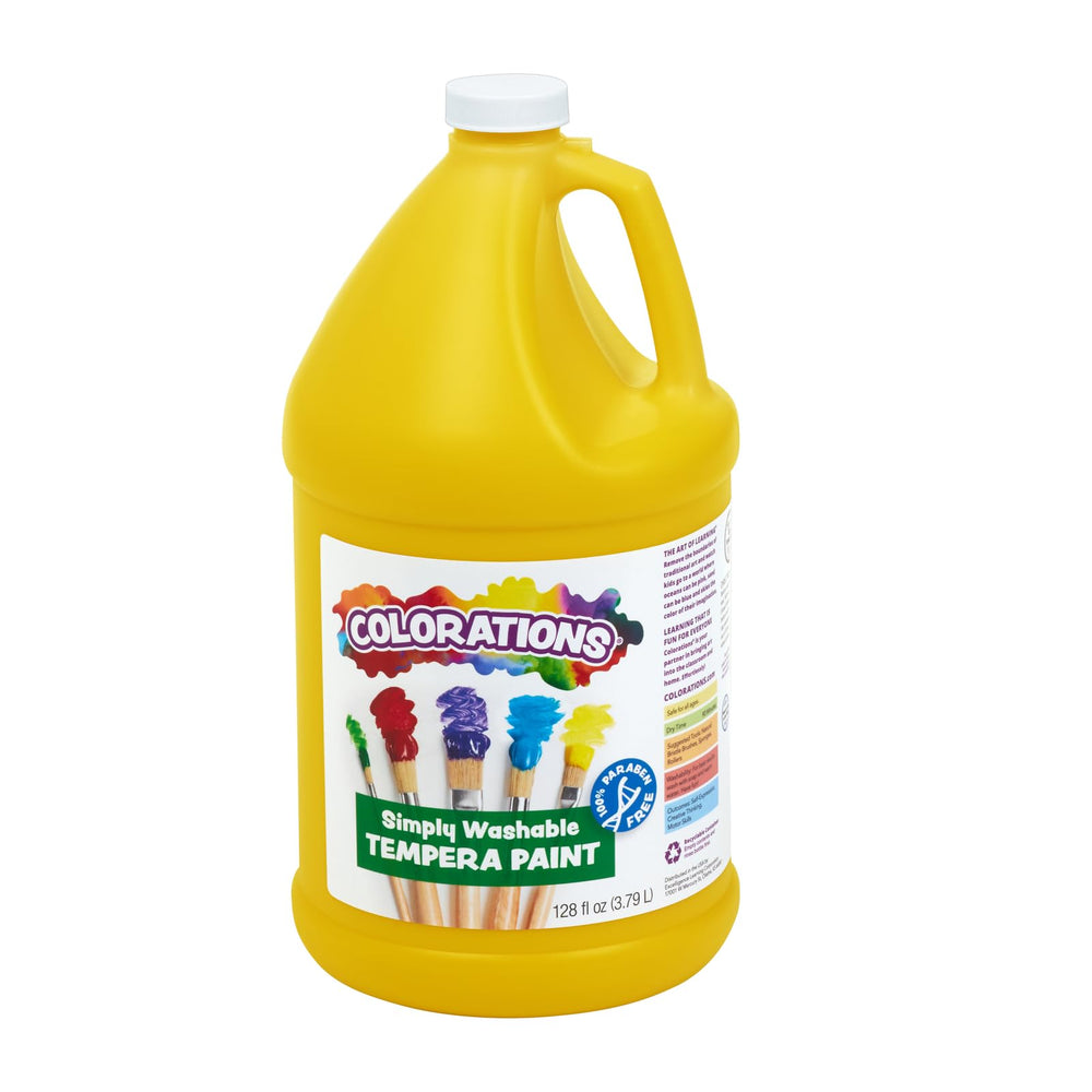 Colorations paraben-free washable tempera paint in vibrant yellow for kid-friendly projects and easy cleanup.