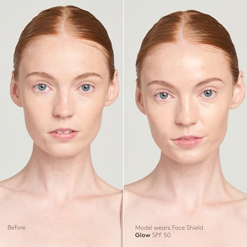 Colorescience Sunforgettable Glow application view highlighting a weightless, dewy finish.