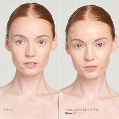 Colorescience Sunforgettable Glow application view highlighting a weightless, dewy finish.