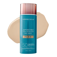 Colorescience Total Protection Face Shield Flex demonstrating pigment bloom as it blends to your skin tone.
