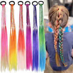 Colorful braid extensions rainbow ponytail, easy to attach for daily wear.
