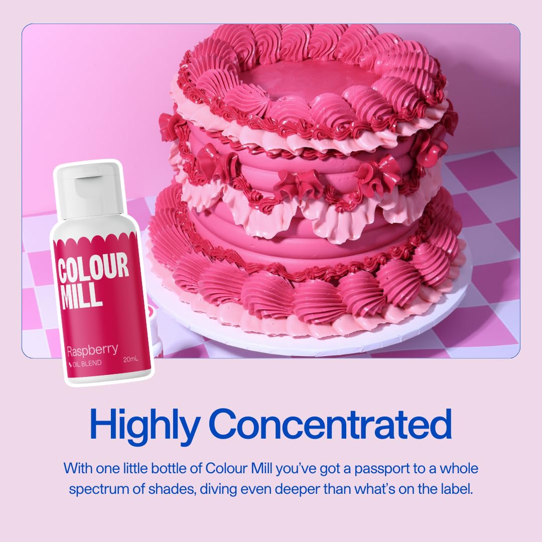 Colour Mill hot pink batter streaks add bold accents to cakes.