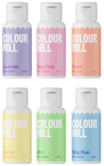 Colour Mill pastel oil-blend set bottles for chocolate and buttercream.