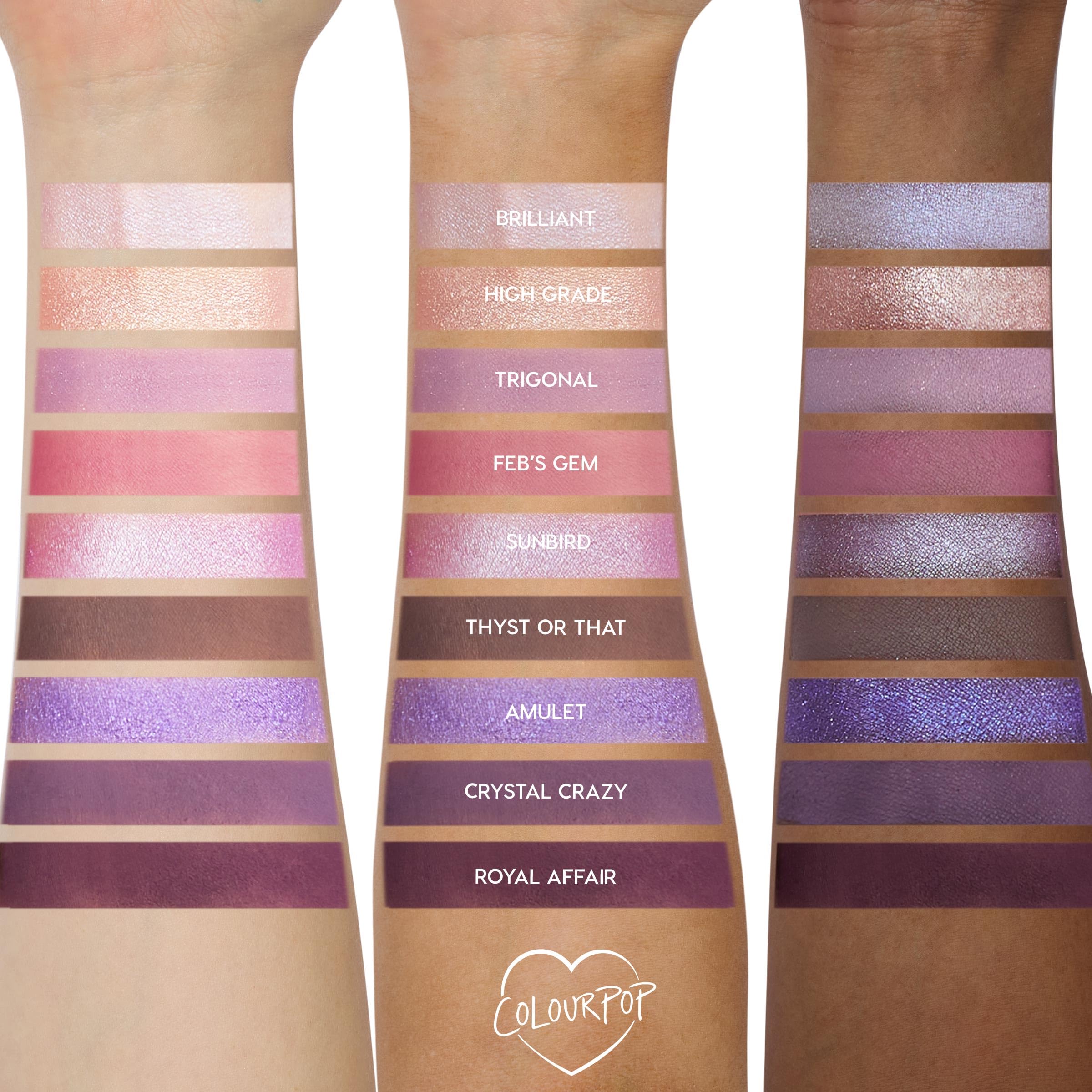 ColourPop All Amethyst duo chrome finish highlights pinky-violet shifts during application.