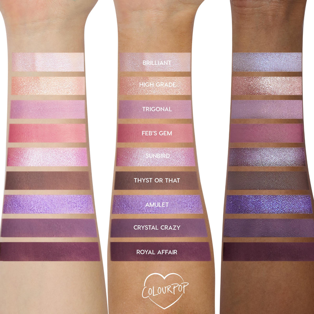 ColourPop All Amethyst duo chrome finish highlights pinky-violet shifts during application.