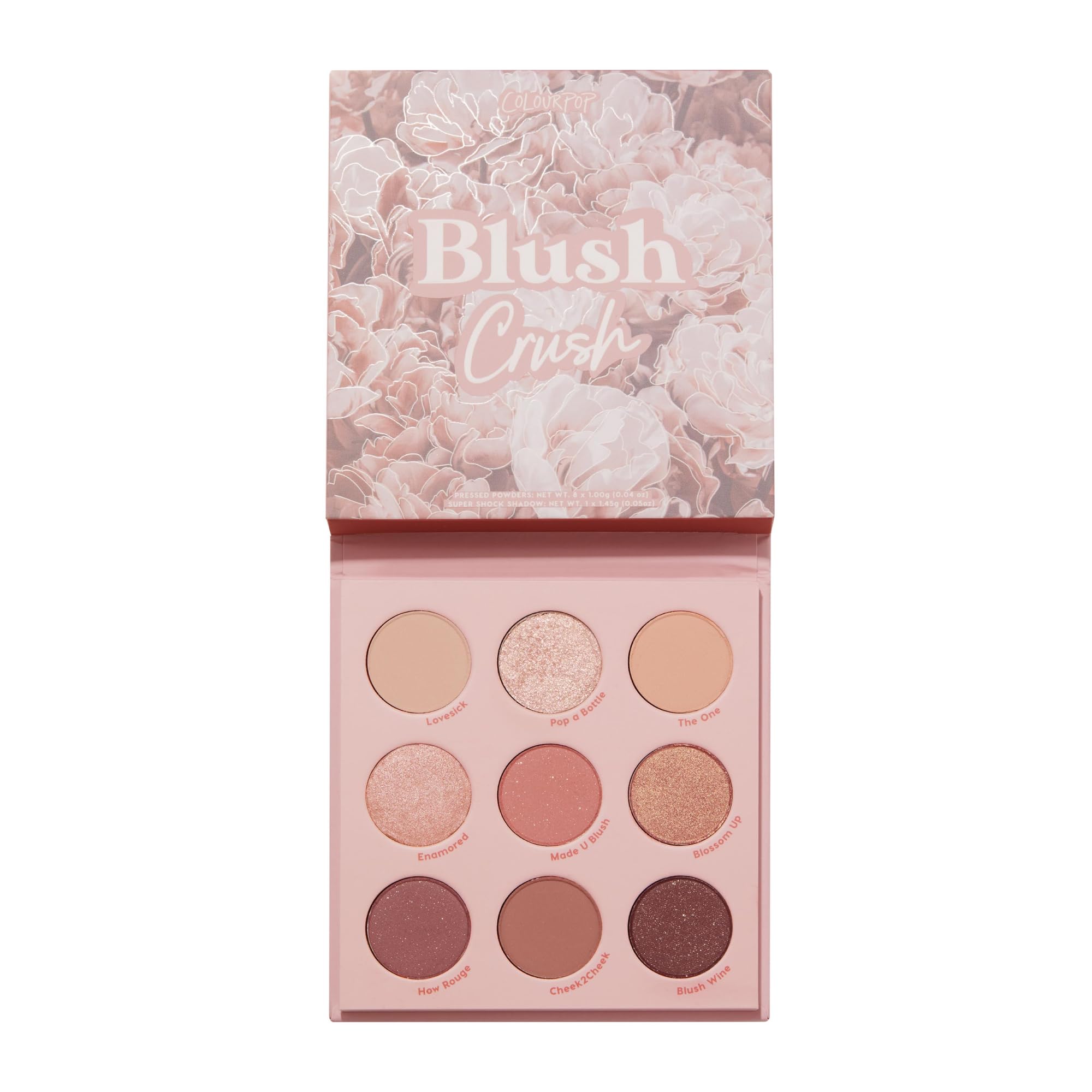 ColourPop Blush Crush palette cover displays romantic mauves for versatile looks.