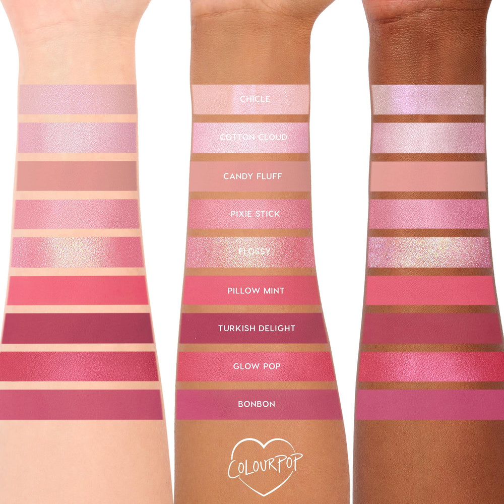 ColourPop Cloud Spun sparkle and glitter shades add texture and depth to lids.