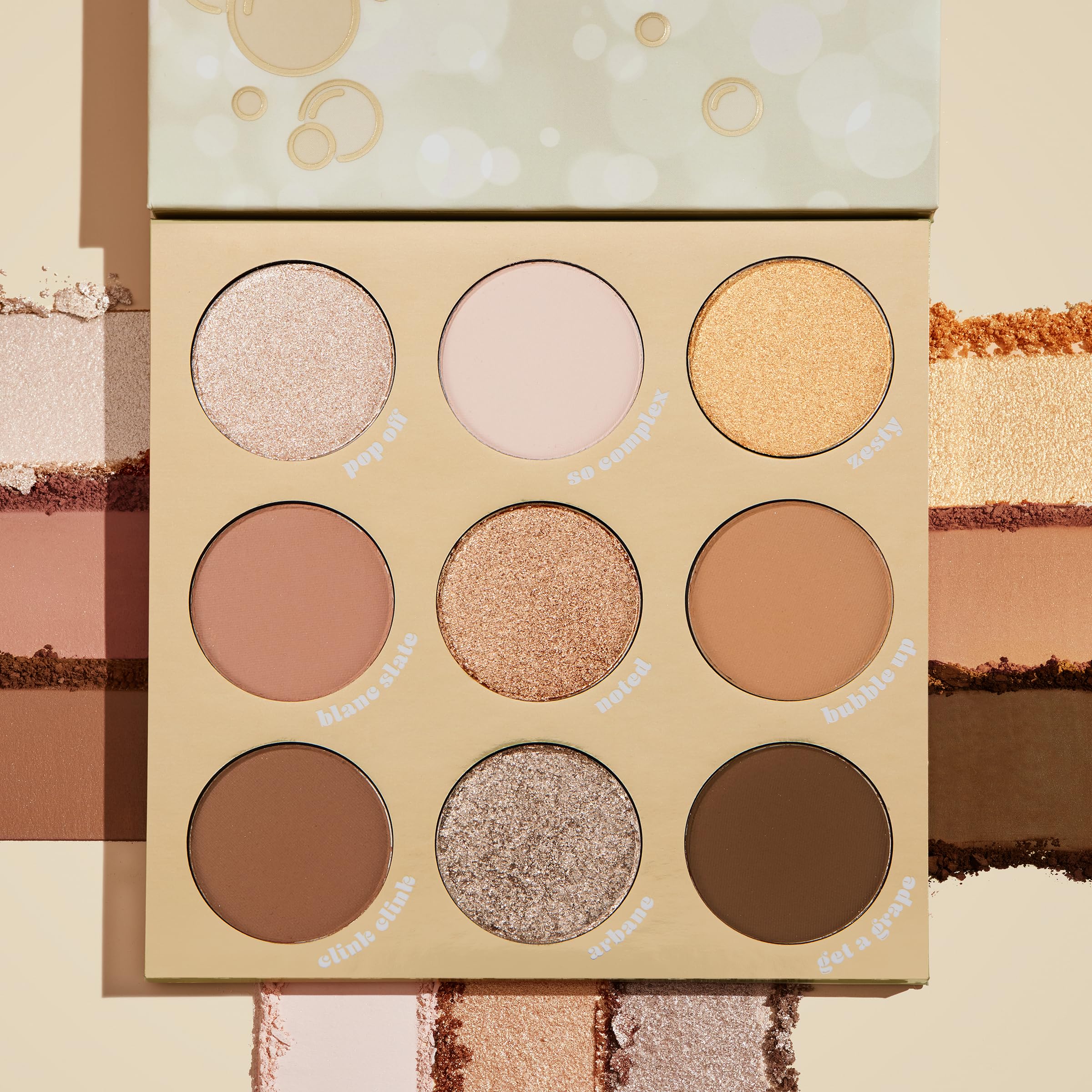 ColourPop Feelin' Bubbly champagne swatches hint at luminous daytime shimmer.