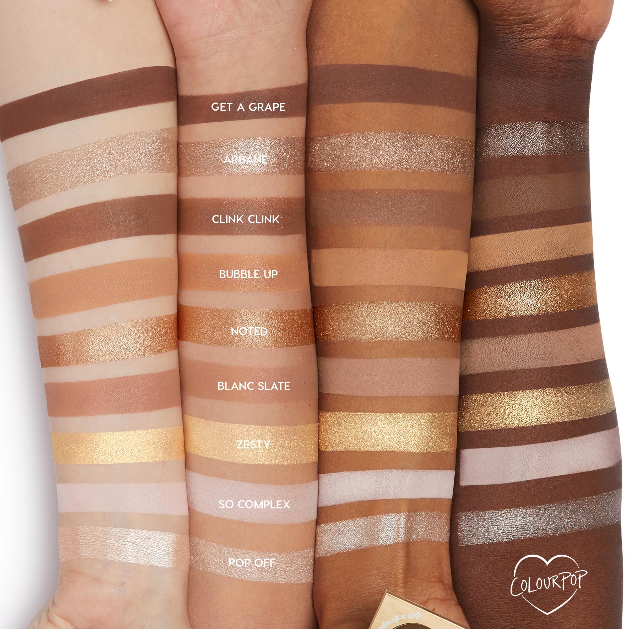 ColourPop Feelin' Bubbly metallics swatch to add sparkle and depth.