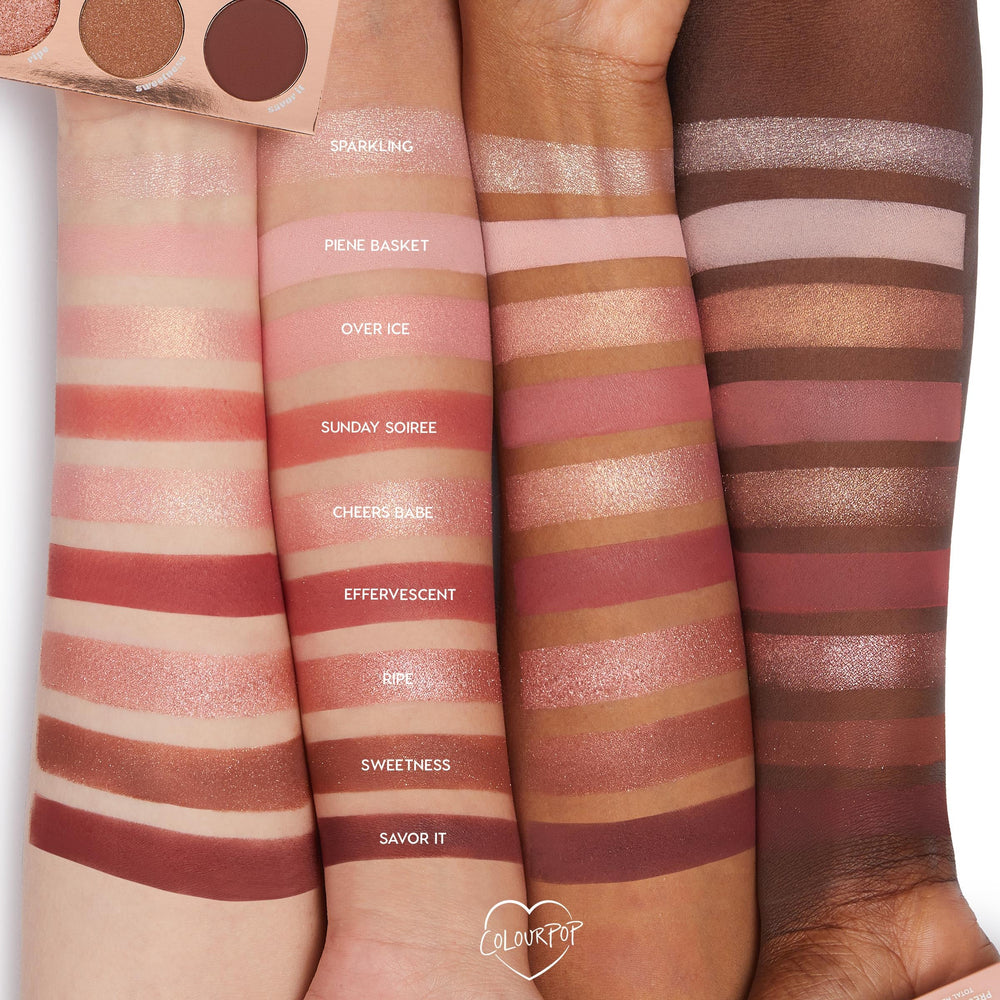 ColourPop Rosé Eyeshadow Palette long-wear formula for lasting color.