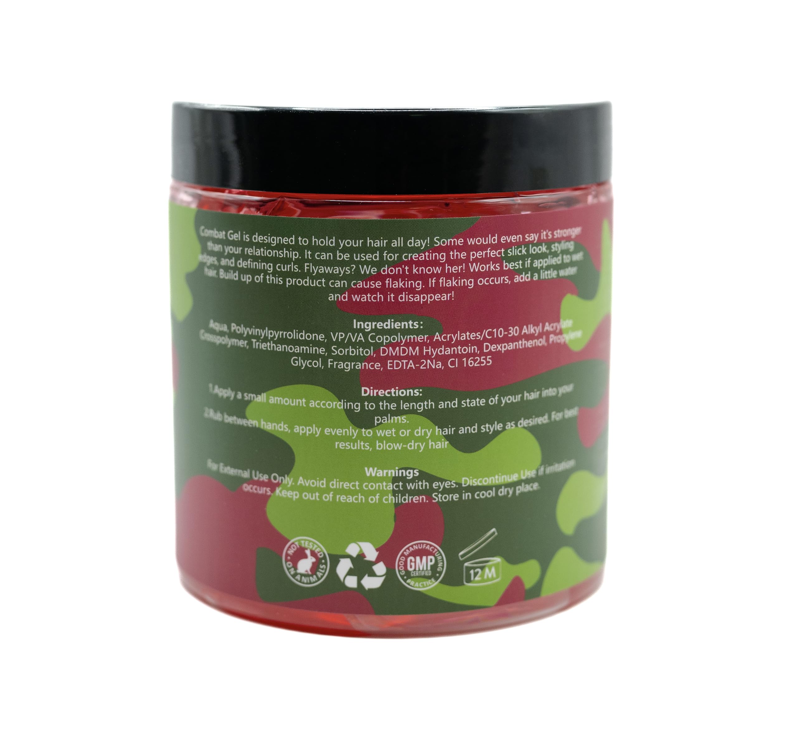 Combat Gel extreme hold application Watermelon shapes edges with strong control.
