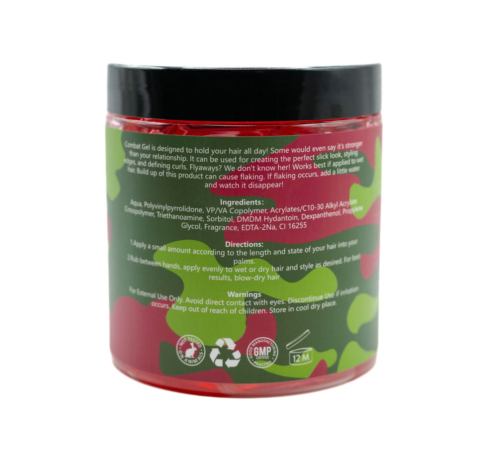 Combat Gel extreme hold application Watermelon shapes edges with strong control.