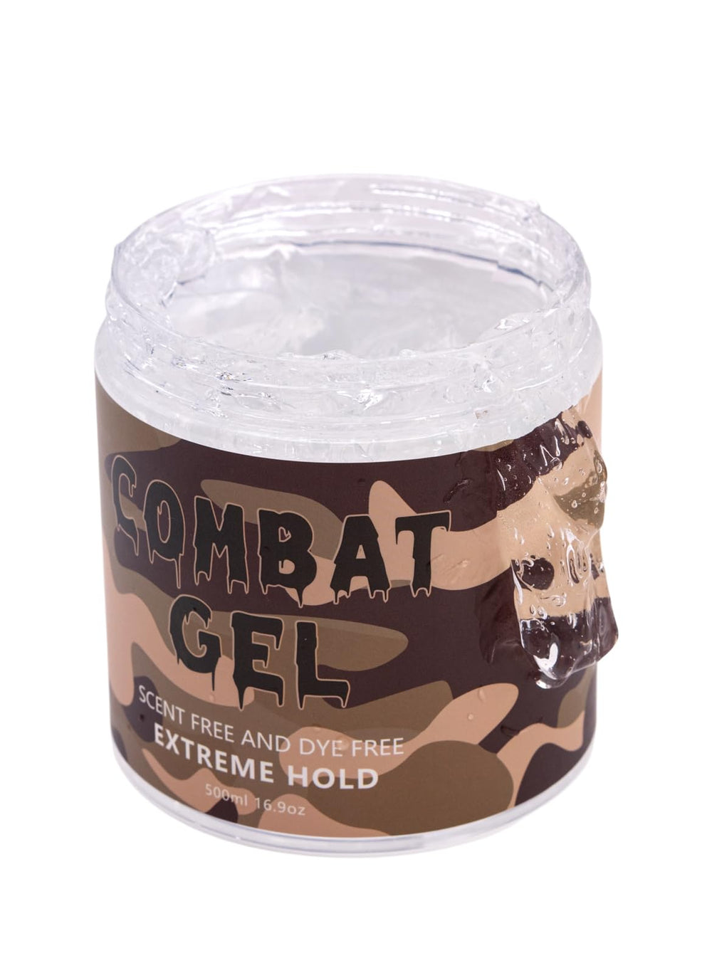 Combat Gel extreme hold bottle demonstrates unscented formula for versatile styling.